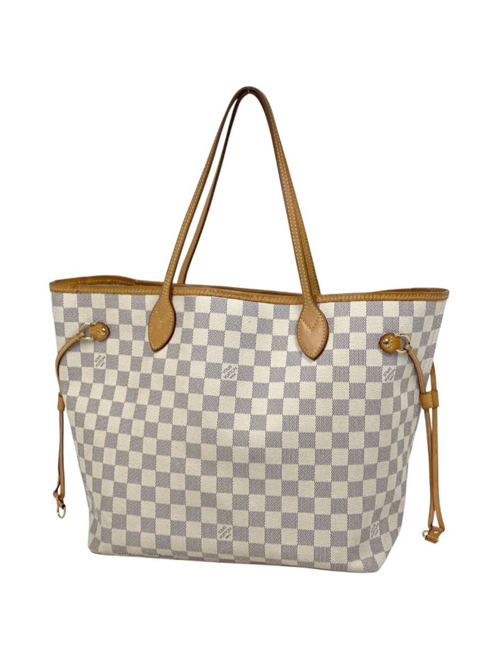 Louis Vuitton Neverfull MM Shoulder Bag Tote Damier Azur White